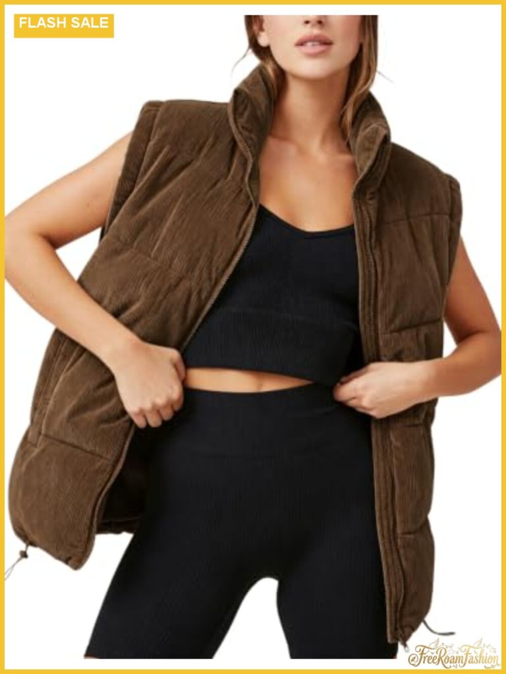 Women's Corduroy Puffer Vest Zip Up Stand Collar Sleeveless Jacket